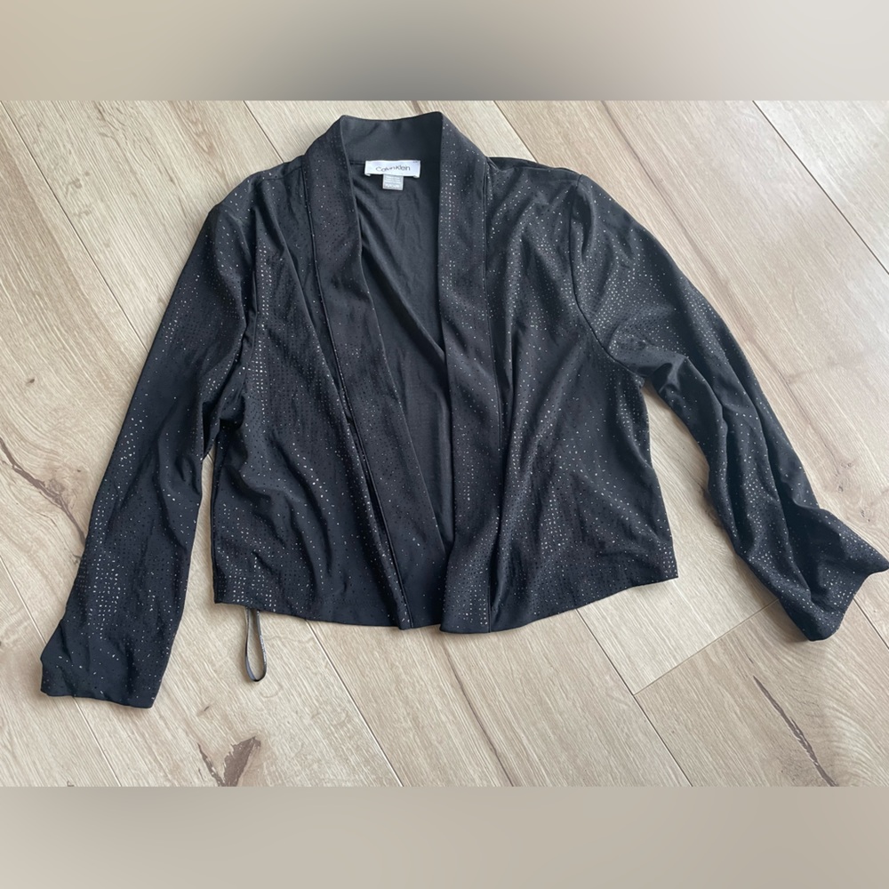 Calvin Klein Cropped Open Front Sparkle Cardigan